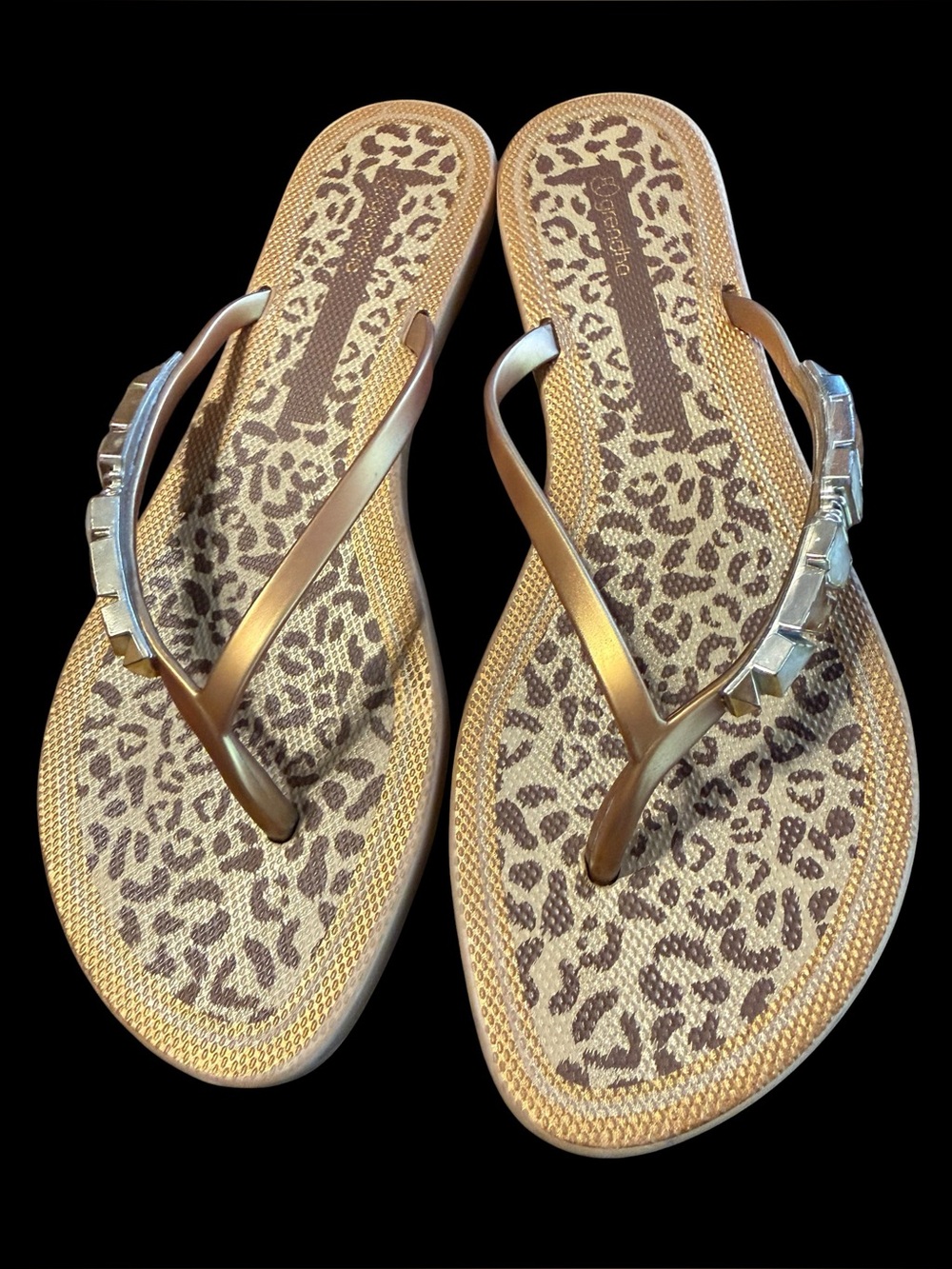 Grendha Jewel II Leopard Jeweled Jelly Sandals Gold Brazil Sz 8 EU 39 Y2K
